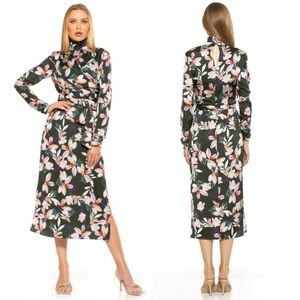 NWT Alexia Admor Mockneck Draped Midi Dress With Side Slits, Size 6